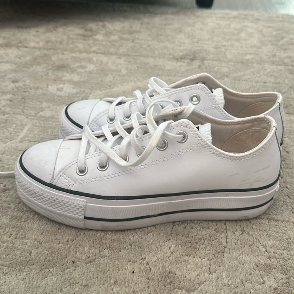 White platform low top converse